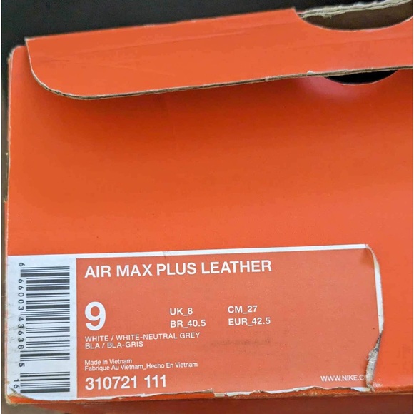 Nike Air Max Plus TN - Triple White Leather Running Shoes Men's Size 9 - Picture 9 of 9